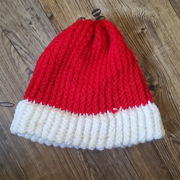 Handmade, crocheted, beanie, red & white , unisex, hat, one size fits most - Picture 2 of 6
